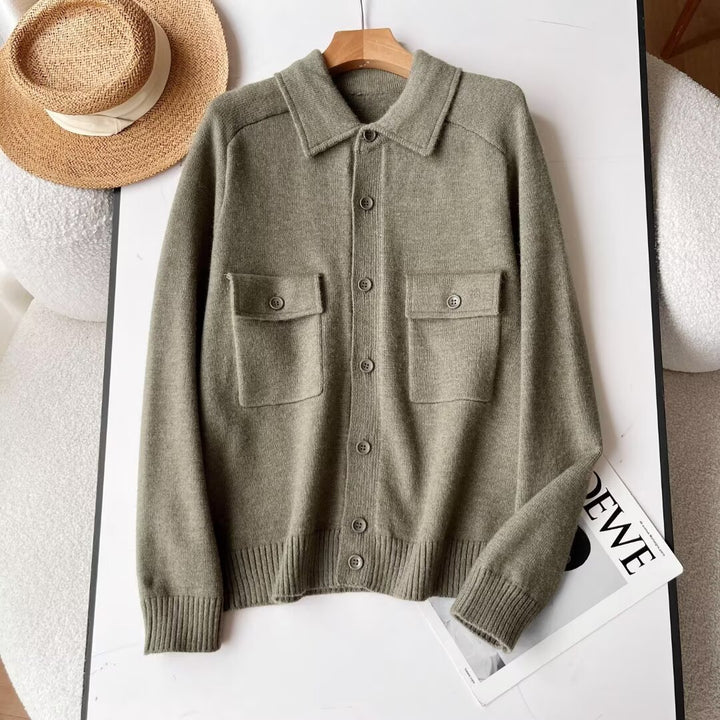 Damen zeitlose Strickjacke mit praktischen Brusttaschen Drune