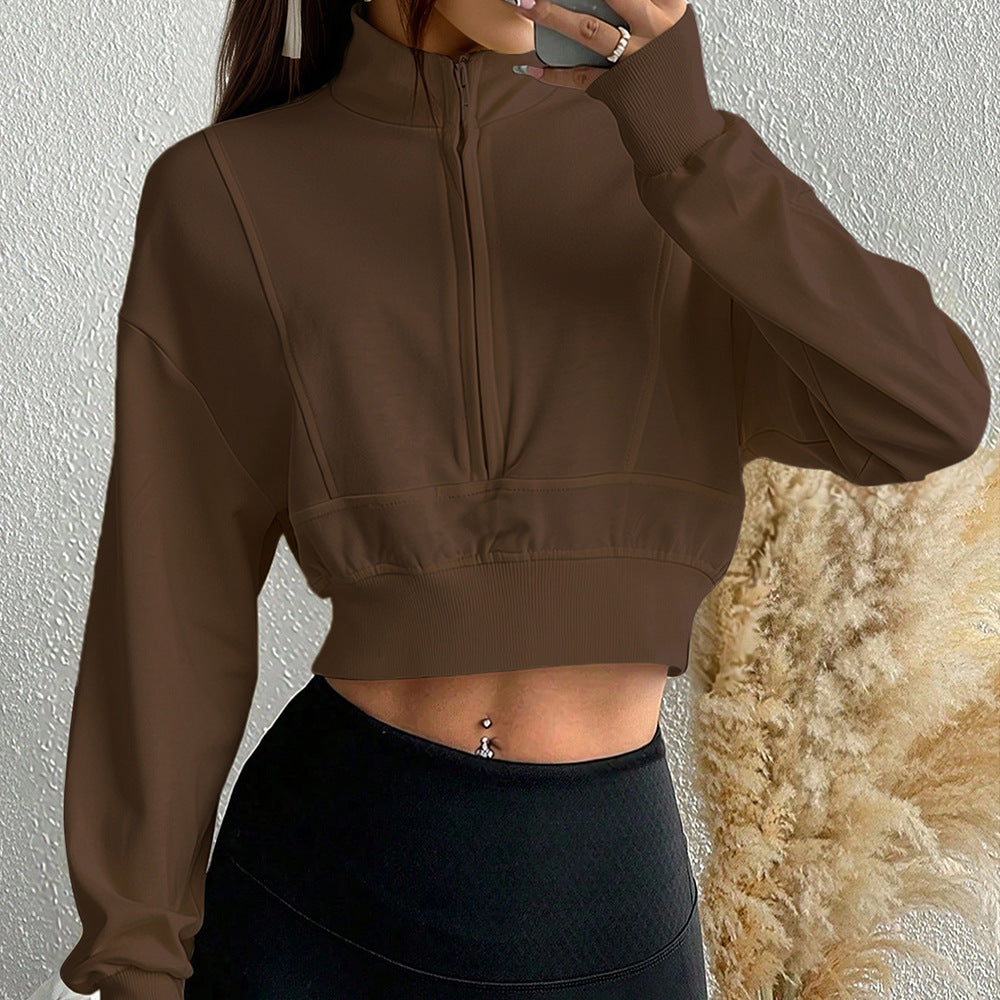 Damen cropped Sweatshirt mit hochschließendem Reißverschluss und aus softem Material Drune