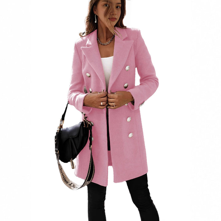 Damen eleganter Wollmantel mit doppelter Knopfleiste und breitem Revers Drune
