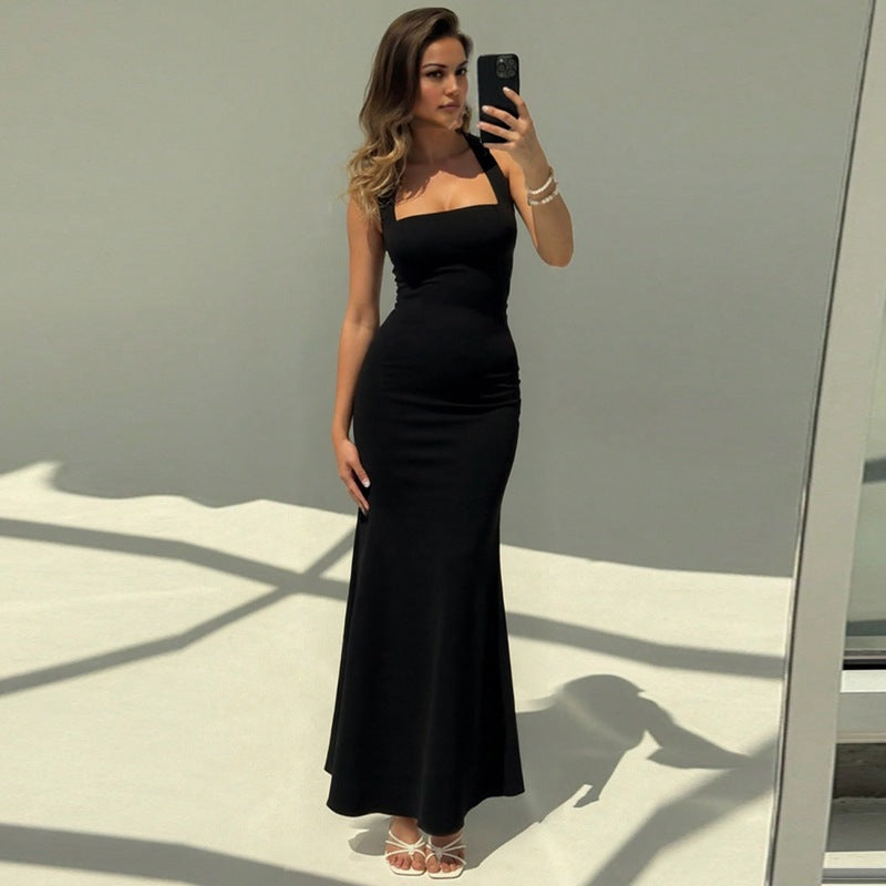 Damen Elegantes Maxikleid mit quadratischem Ausschnitt und figurbetonter Silhouette Drune