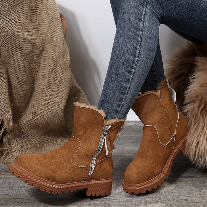 Damen  gefütterte Kurzstiefel aus Veloursoptik mit Teddy-Futter und seitlichem Reißverschluss Drune