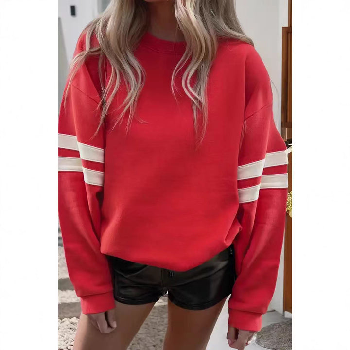 Damen lässiger Sweatshirt mit gestreiften Details und weitem Schnitt Drune