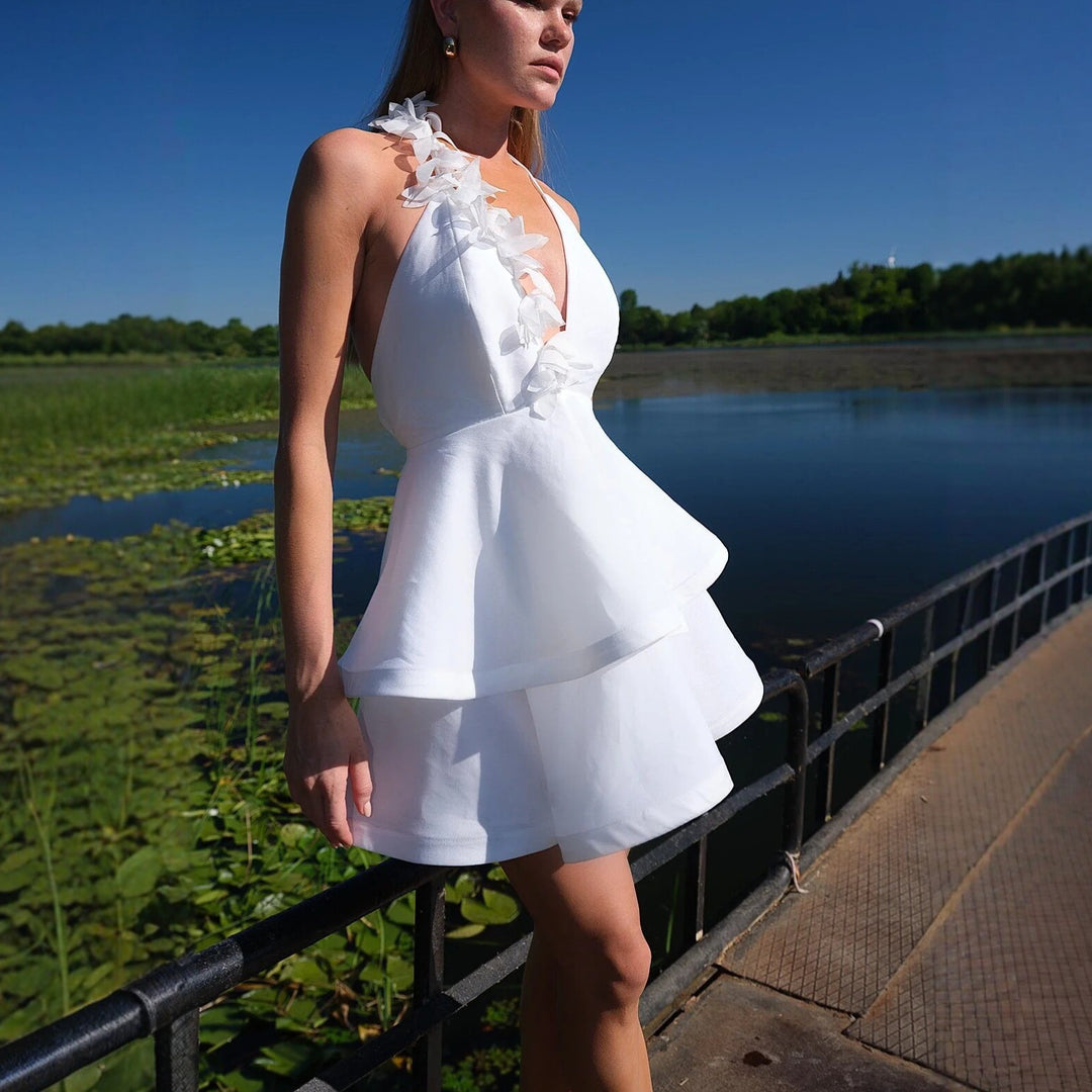 Damen Neckholder Kleid mit voluminösem Rock Drune