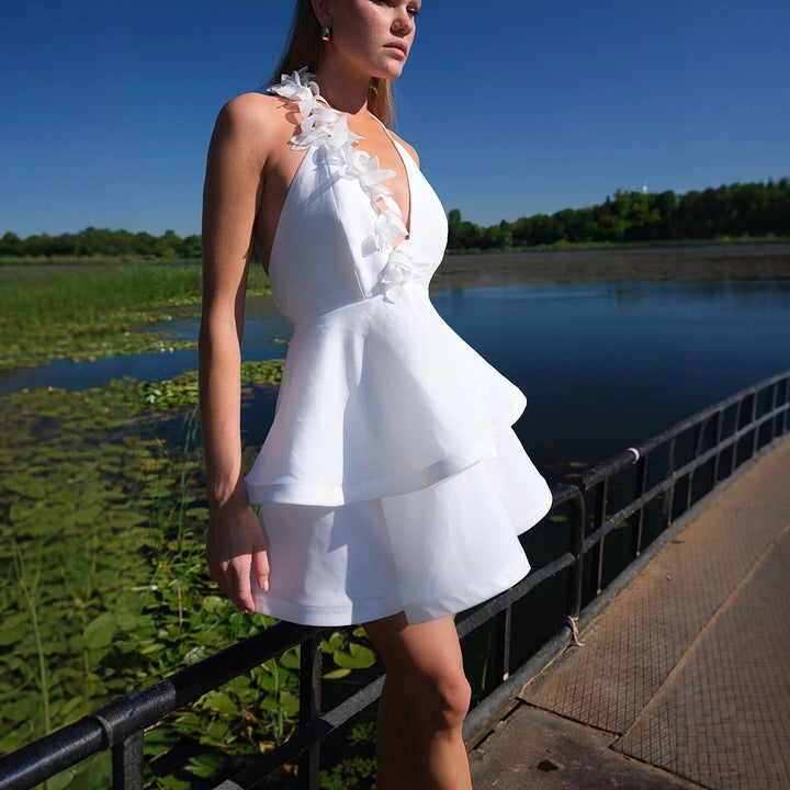 Damen Neckholder Kleid mit voluminösem Rock Drune