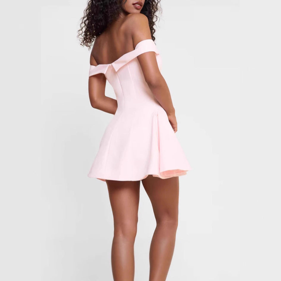 Damen Off-Shoulder Minikleid mit schwingendem Rock Drune