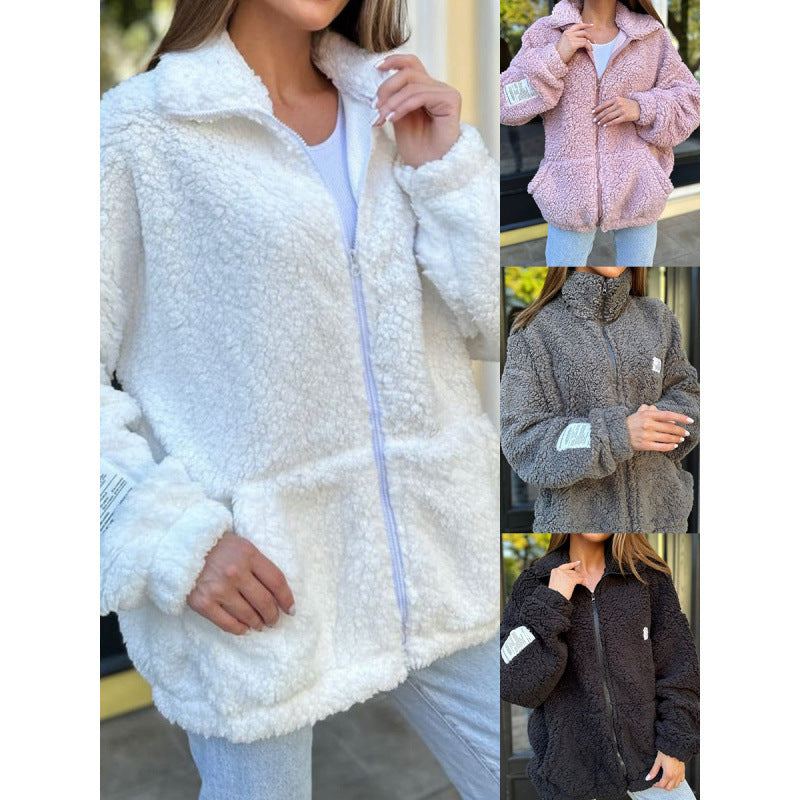 Damen Flauschige Fleecejacke mit hohem Kragen und praktischen Taschen Drune