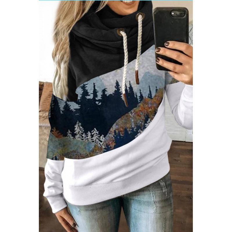 Damen Kapuzenpullover mit kreativem Berglandschaftsdesign und weichem Innenfutter Drune