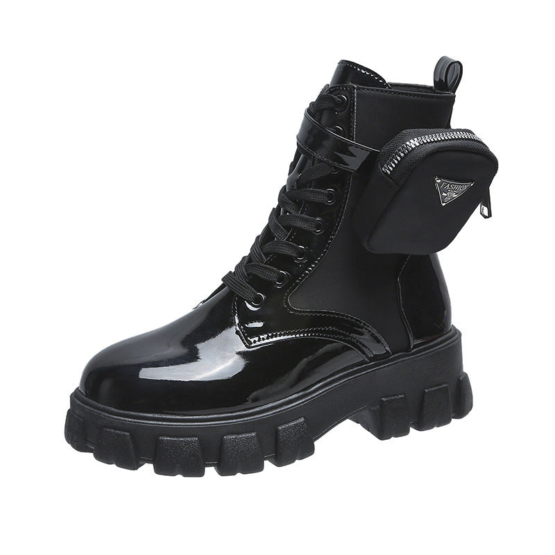 Damen nan Schnürhalbschaft-Boot im Utility-Style mit abnehmbarem Mini-Täschchen und Plateau-Profilsohle Drune