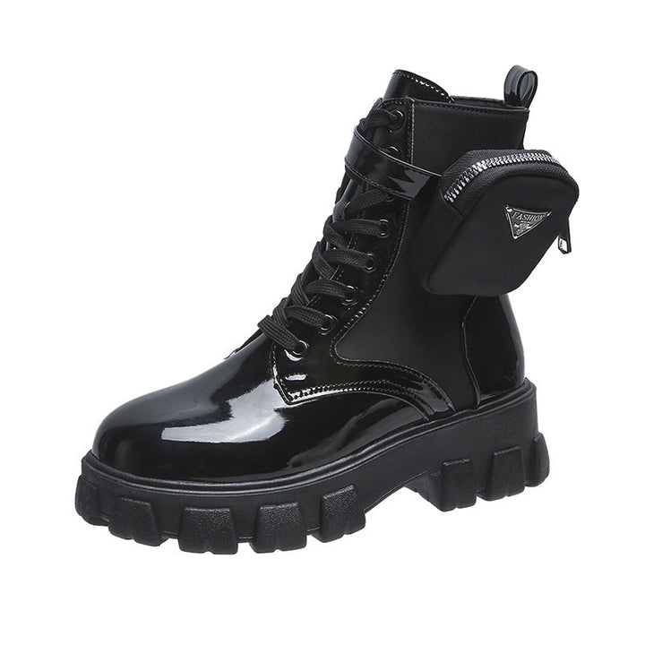 Damen nan Schnürhalbschaft-Boot im Utility-Style mit abnehmbarem Mini-Täschchen und Plateau-Profilsohle Drune