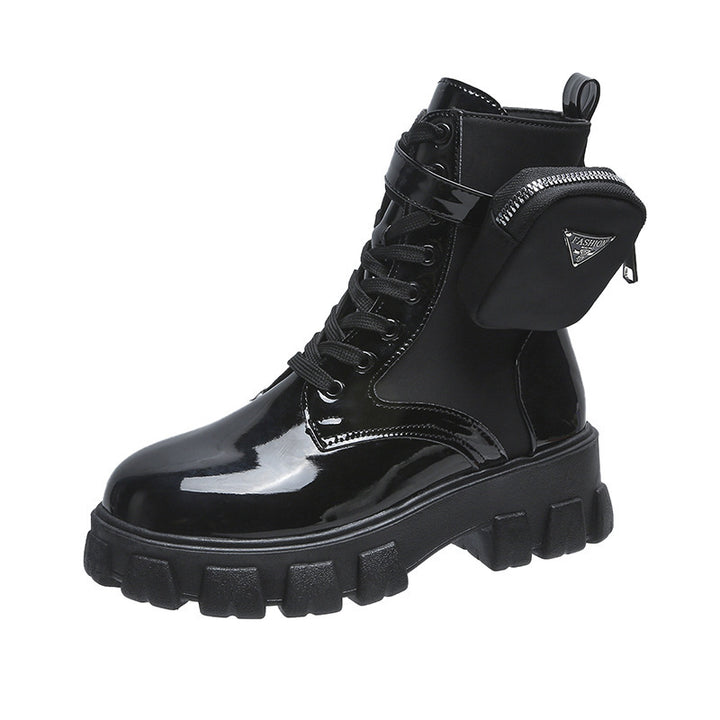 Damen nan Schnürhalbschaft-Boot im Utility-Style mit abnehmbarem Mini-Täschchen und Plateau-Profilsohle Drune
