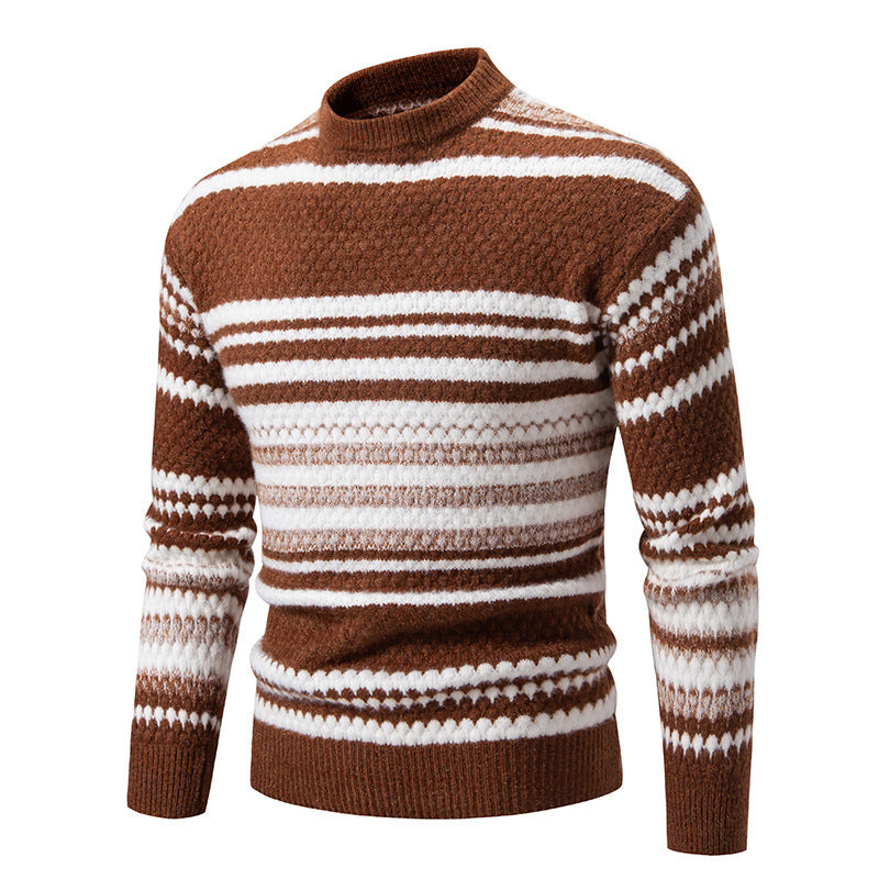 Herren gestreifter Strickpullover mit hohem Stehkragen und weicher Textur Drune
