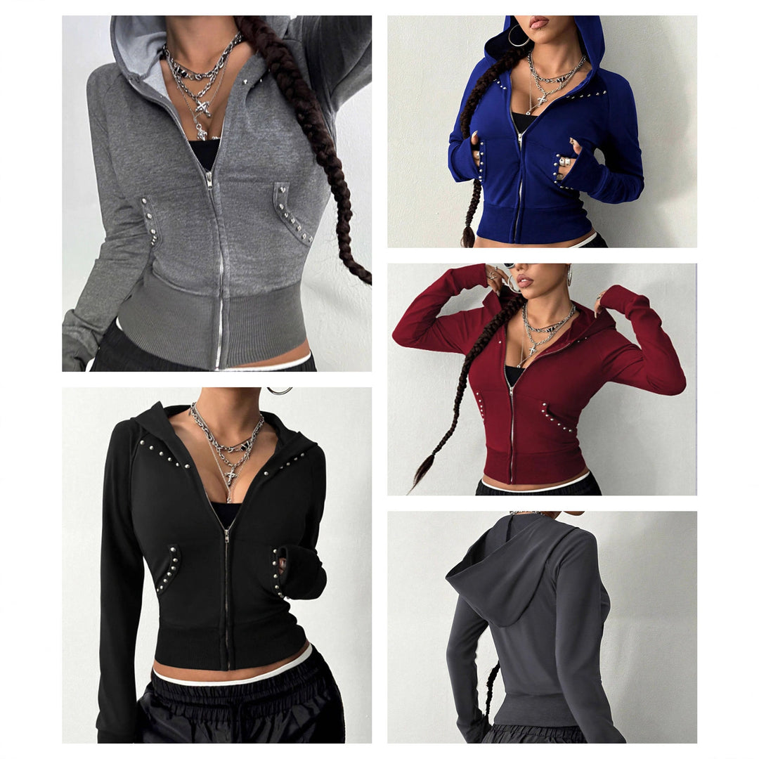 Damen sportliche Kapuzenjacke mit dekorativen Strassdetails Drune