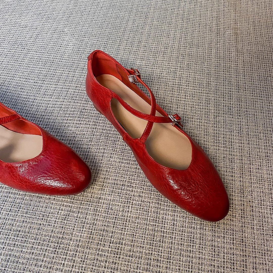 Damen Ballerinas mit kreuzförmigem Riemen und eleganter Spitze Drune