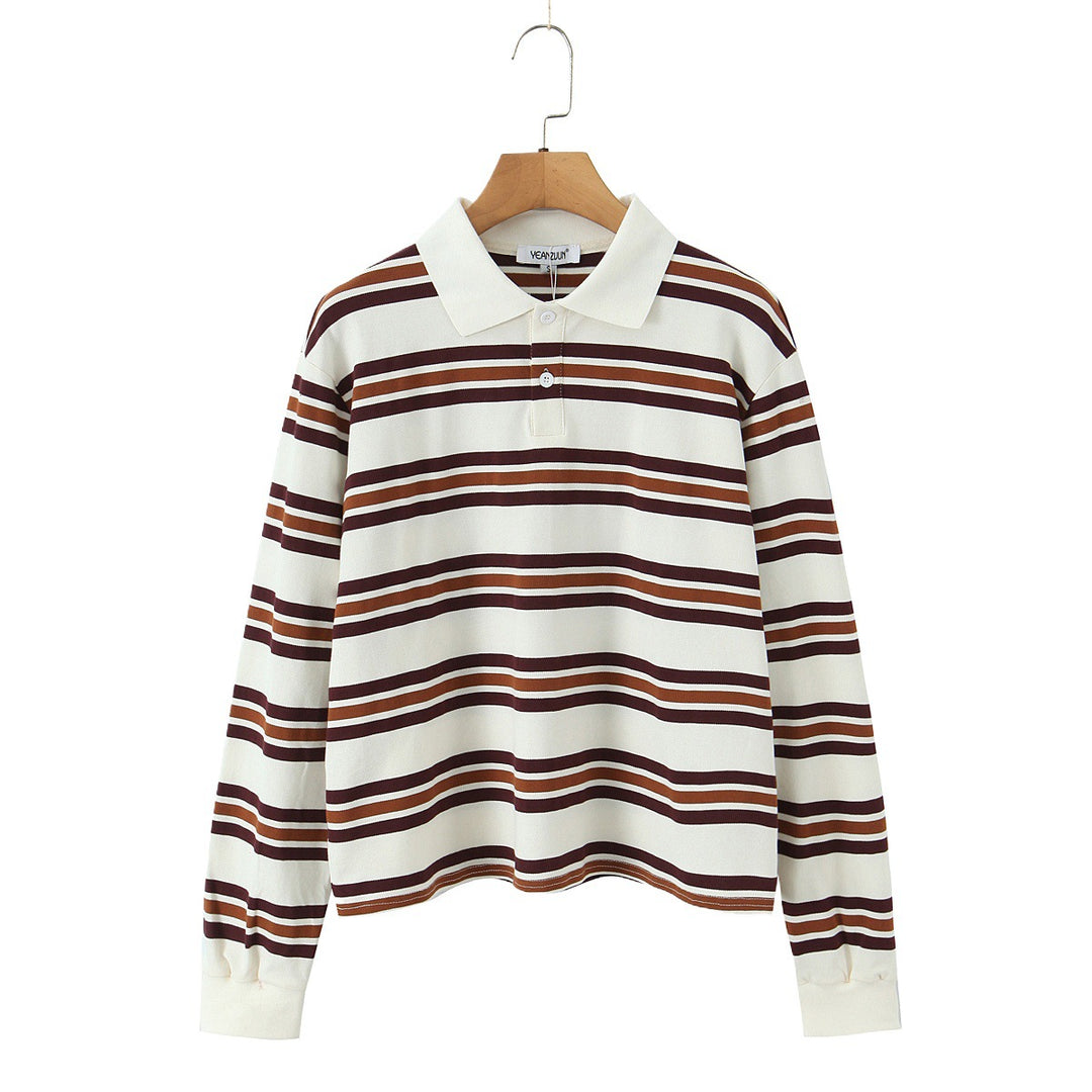 Damen Longsleeve Poloshirt mit modernem Streifenmuster Drune