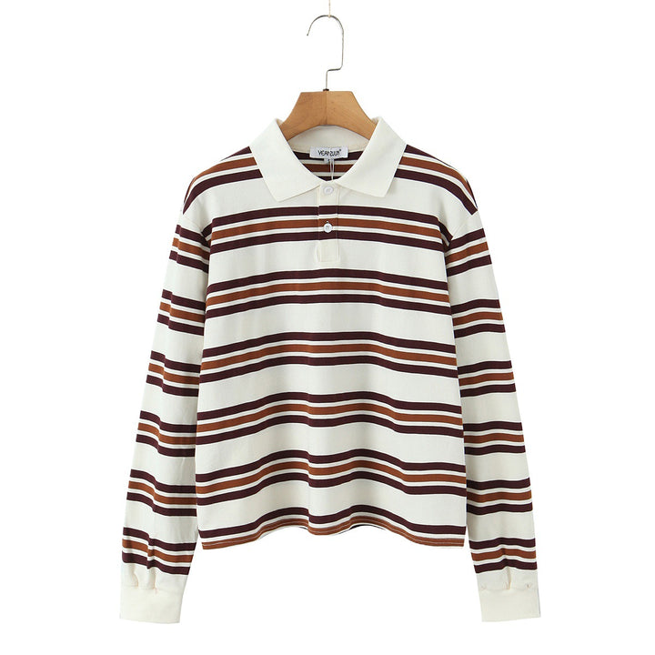 Damen Longsleeve Poloshirt mit modernem Streifenmuster Drune