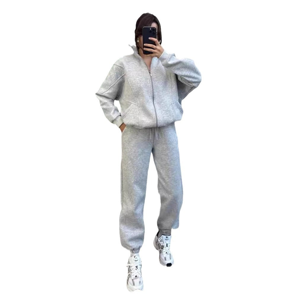 Damen bequemer und stilvoller Zip-Hoodie mit passenden Jogginghosen Drune