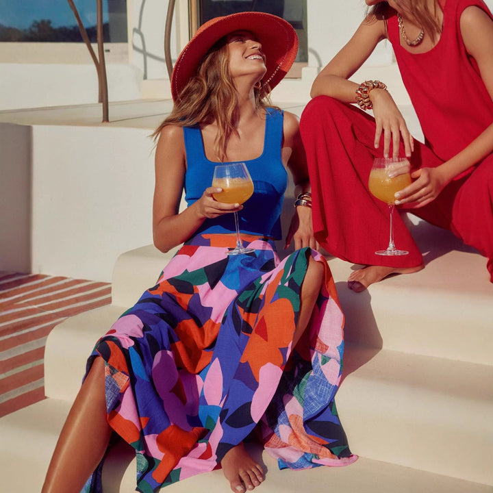 Damen Maxi-Rock mit buntem Blumendesign und fließendem Fall Drune