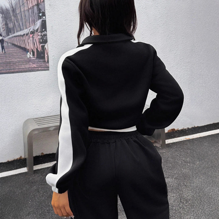 Damen lässiger Hoodie mit halbem Reißverschluss und weiten Jogginghose Drune