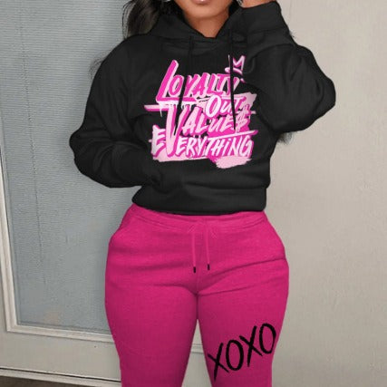 Damen Freizeit-Hoodie und Jogginghose Set mit einzigartigem Schriftzug und modernen Akzenten Drune