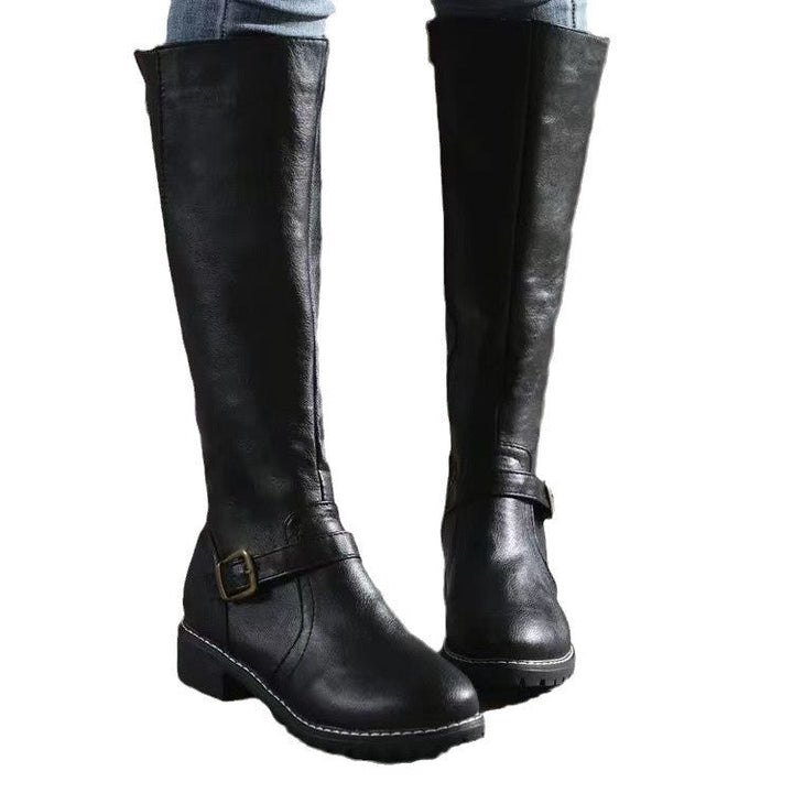 Drune | Kniehohe Stiefel - Synthetisches Leder - Seitlicher Reißverschluss - Schnallenriemen