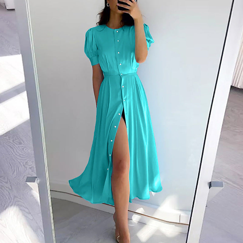 Damen Maxikleid mit Knopfleiste und seitlichem Schlitz Drune