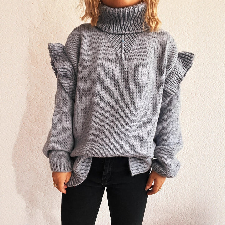 Damen Strickpullover mit Rüschen-Details und hohem Kragen Drune