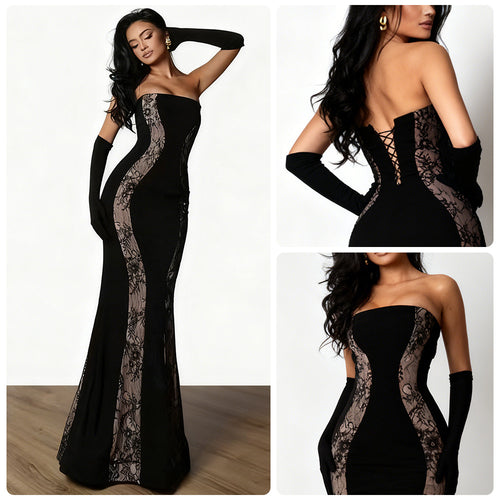 Damen Abendkleid mit luxuriösem Schnitt und edlen Spitzen-Elementen Drune