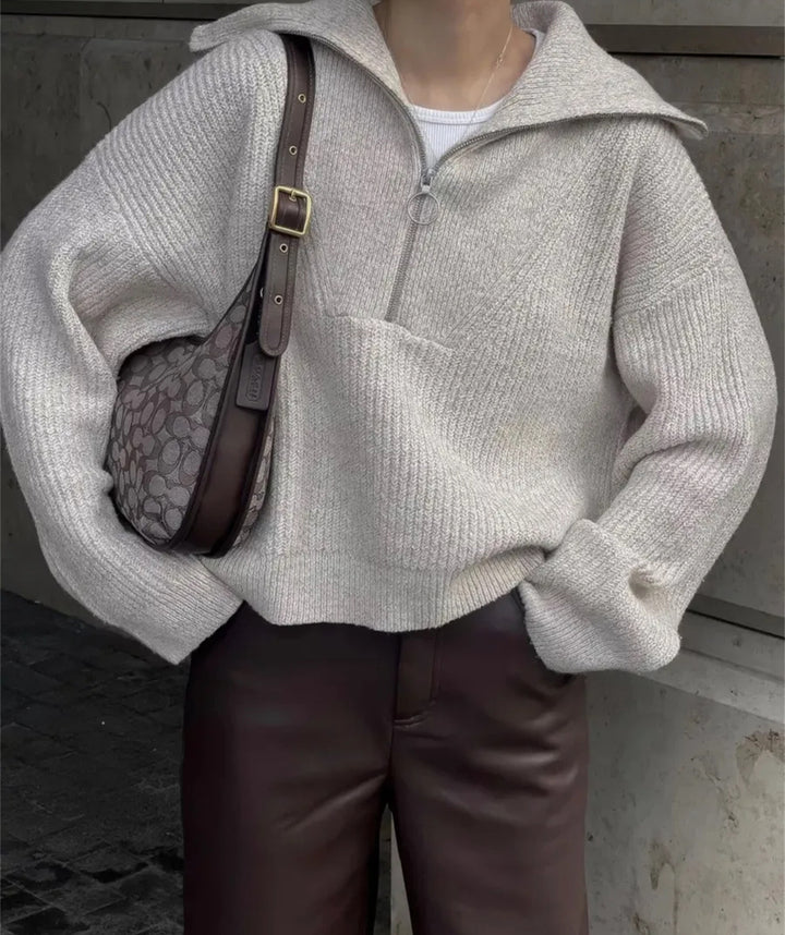 Damen Strickpullover mit Reißverschluss und lässigem Schnitt Drune