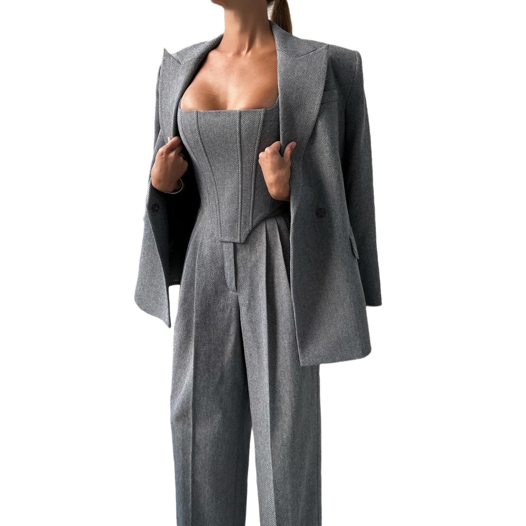 Damen Elegante Blazer- und Korsettkleid-Kombination Drune