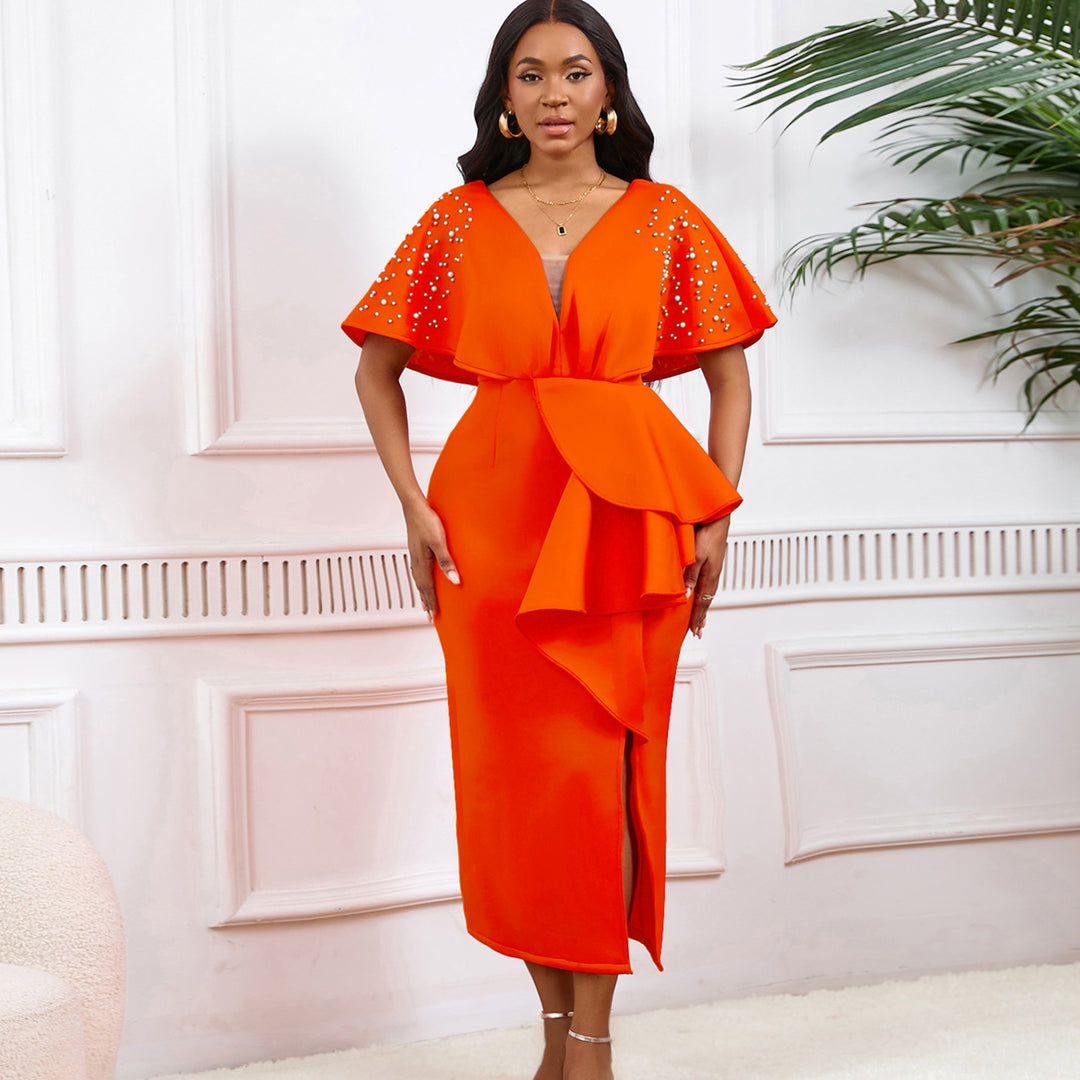 Damen Maxikleid mit glamourösem Volant und funkelnden Akzenten Drune