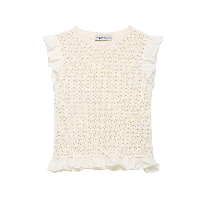 Damen Rüschenshirt mit feiner Lochstickerei und gerafftem Saum Drune