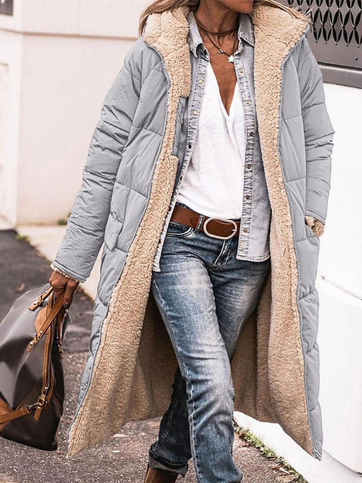 Damen Lange Steppjacke mit kuscheligem Innenfutter und Kapuze Drune