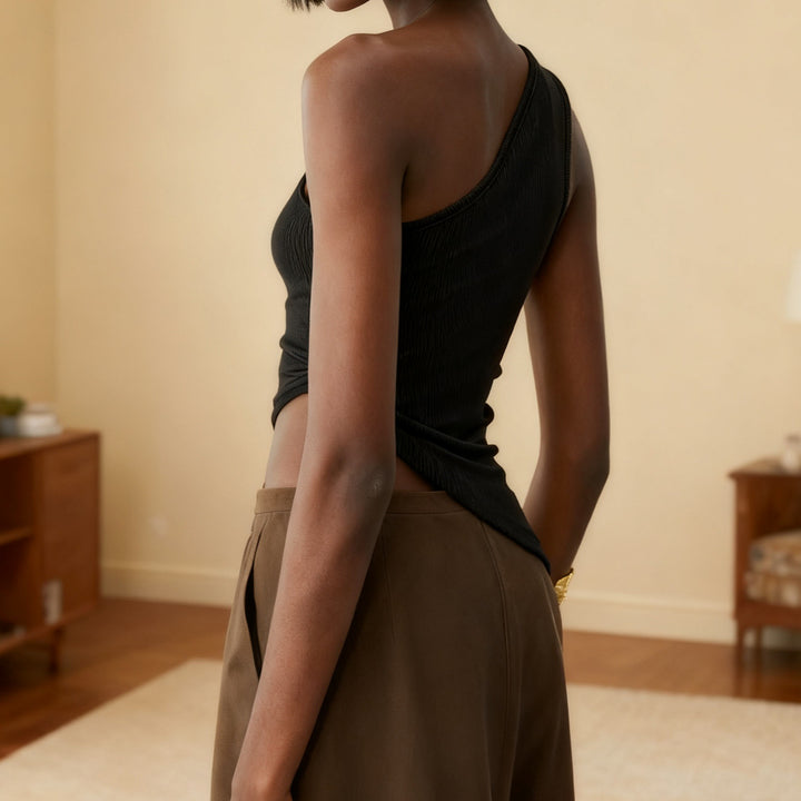 Damen One-Shoulder Top mit eleganter Drapierung und figurbetontem Schnitt Drune