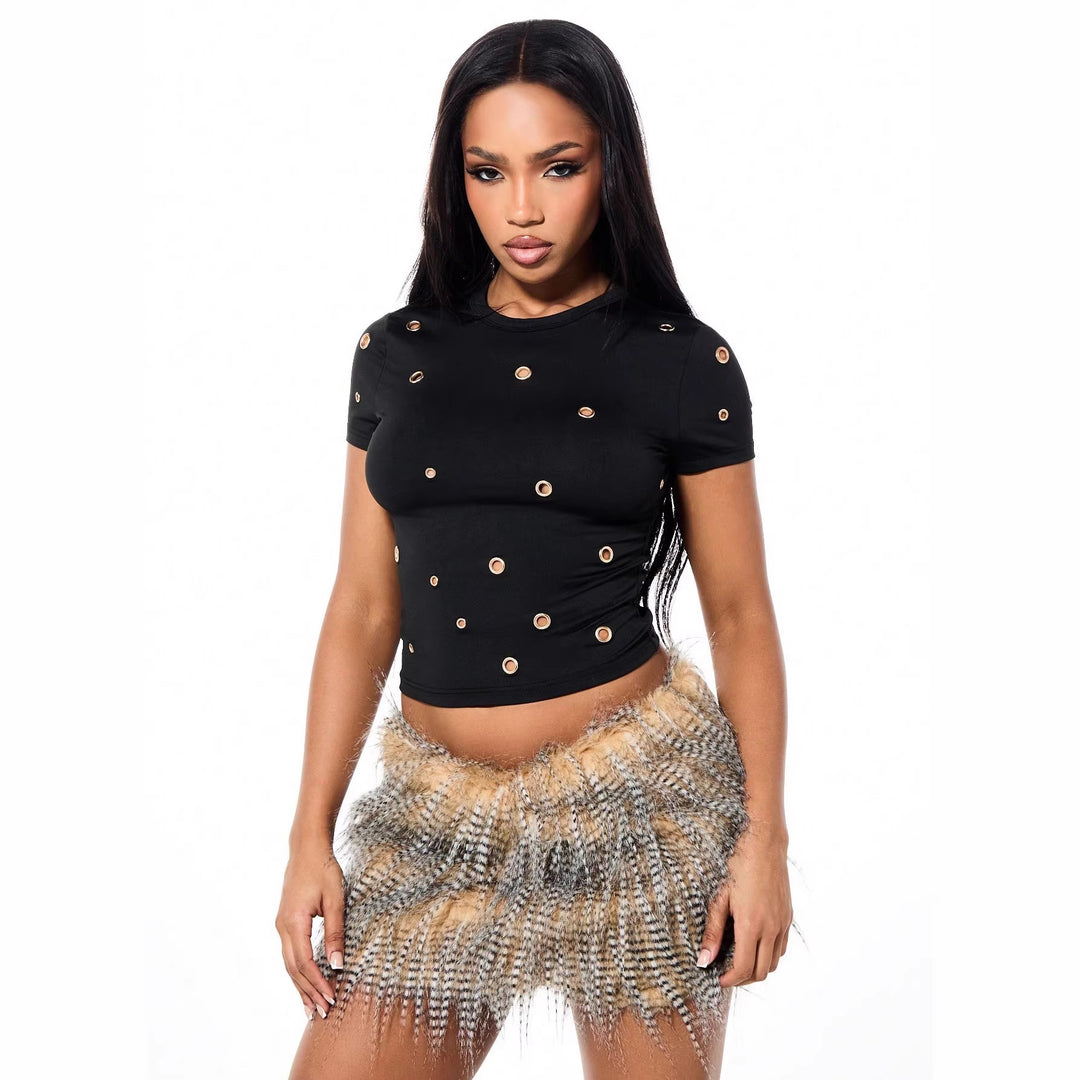 Damen Crop-Top mit Ösen-Detail Drune