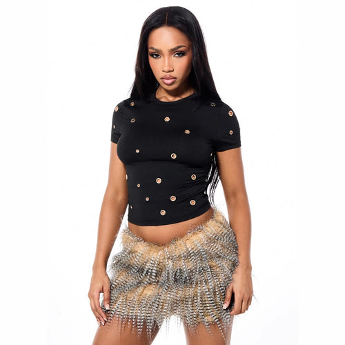 Damen Crop-Top mit Ösen-Detail Drune