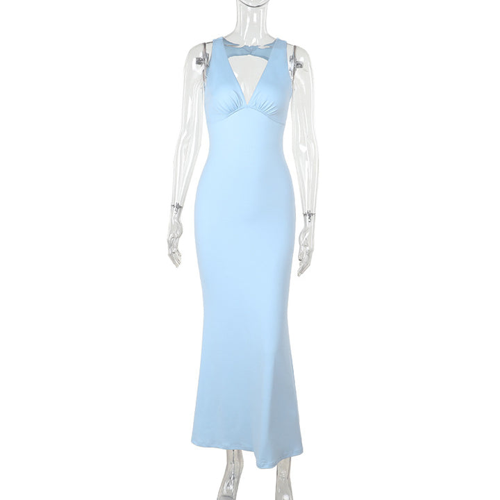 Damen Figurbetontes Maxikleid mit V-Ausschnitt und eleganter Drapierung Drune