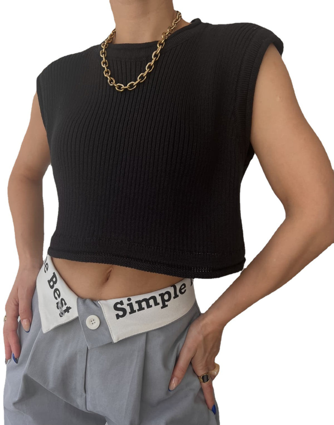 Damen cropped Rippenoberteil mit lässigem Look Drune
