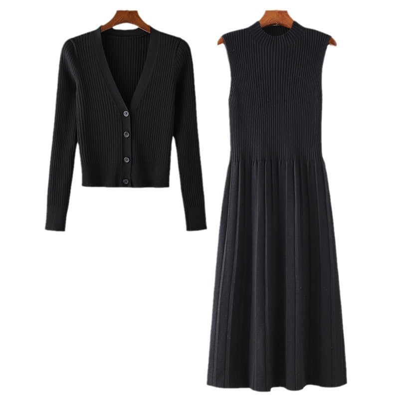 Damen Strickkleid mit passendem Cardigan und Rippenstruktur Drune