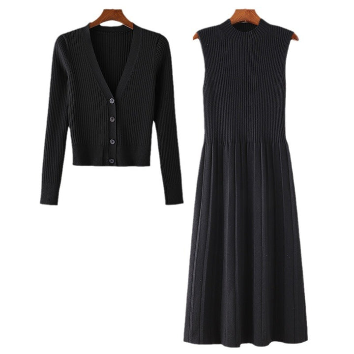 Damen Strickkleid mit passendem Cardigan und Rippenstruktur Drune