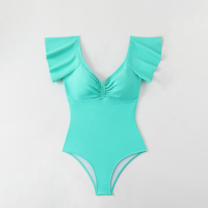 Damen eleganter einteiliger Badeanzug mit Rüschen Drune