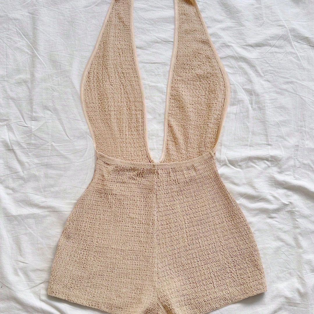 Damen Bodysuit mit tiefem V-Ausschnitt und strukturierter Oberfläche Drune