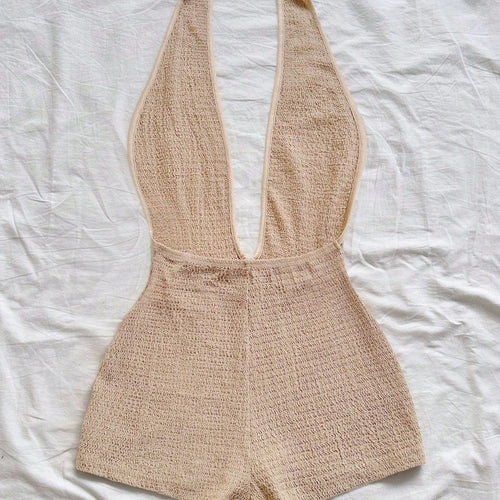 Damen Bodysuit mit tiefem V-Ausschnitt und strukturierter Oberfläche Drune