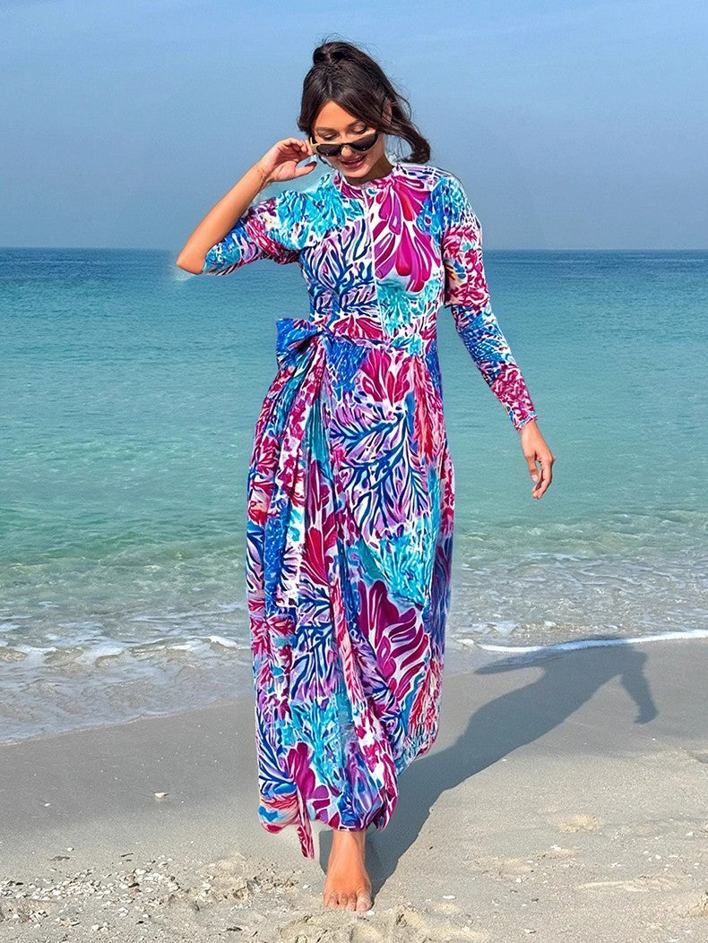Damen Maxikleid mit floralem Druck und Schleifendetail Drune