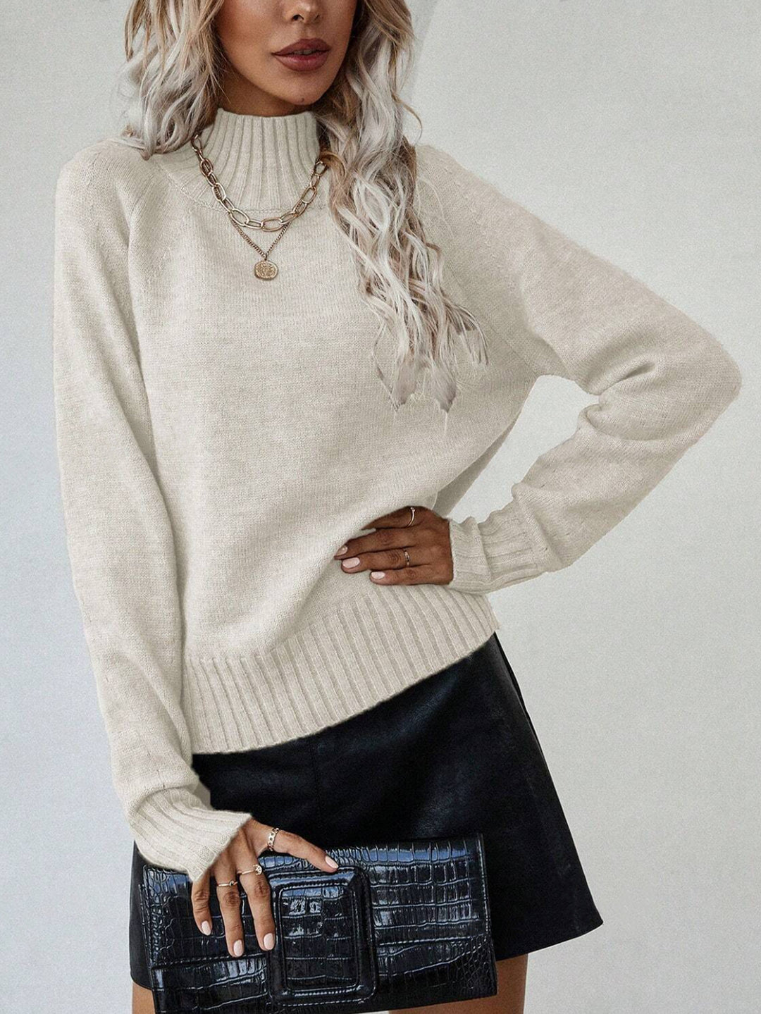 Damen Strickpullover mit hohem Kragen und lässiger Passform Drune