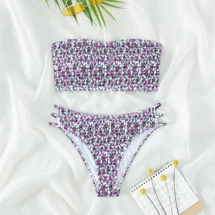 Damen Bandeau-Bikini-Set mit elastischem Rüschendesign und verstellbaren Trägern Drune