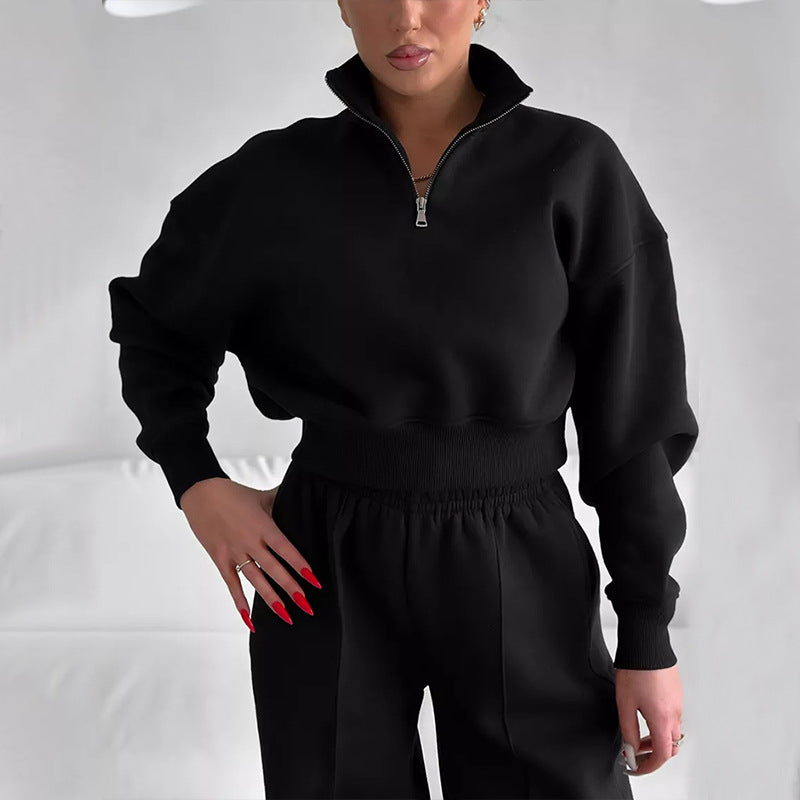 Damen Sportliches Sweatshirt mit hohem Kragen und bequemen Jogginghosen Drune