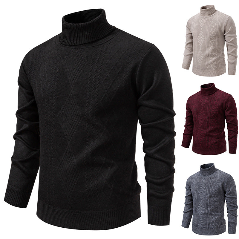 Herren nan Feinstrick-Rollkragenpullover mit strukturierter Zopfmuster-Struktur und körpernahem Schnitt Drune