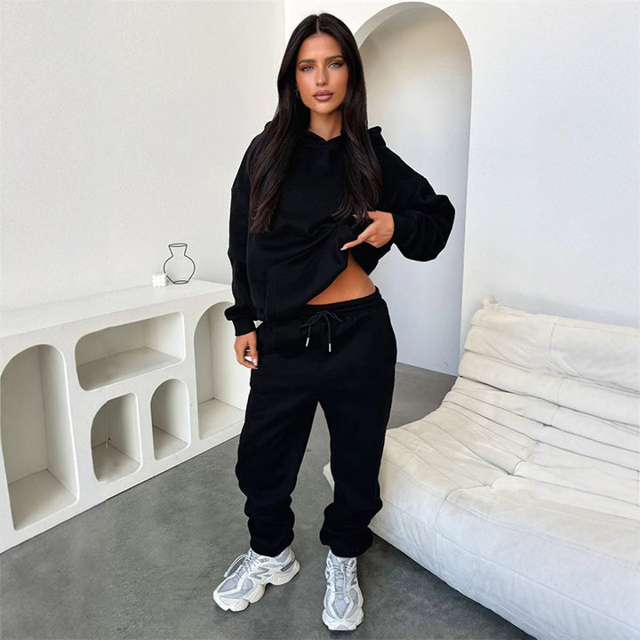Damen Sportliches Loungewear-Set mit Kapuze und elastischem Bund Drune
