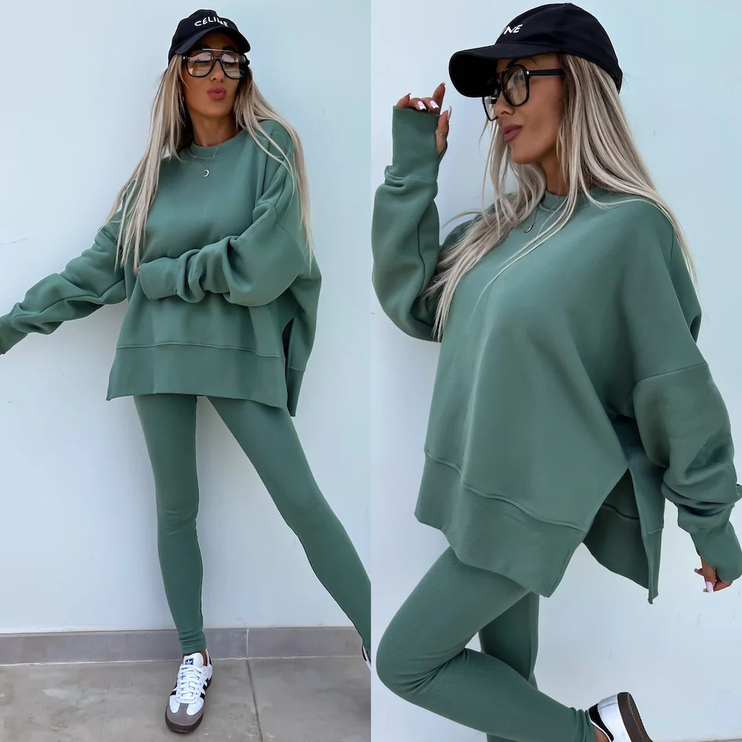 Damen nan Oversize Sweatshirt mit taillierten Rib-Leggings Set Drune