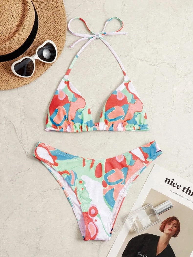 Damen Triangel-Bikini mit verspieltem Muster und verstellbaren Trägern Drune